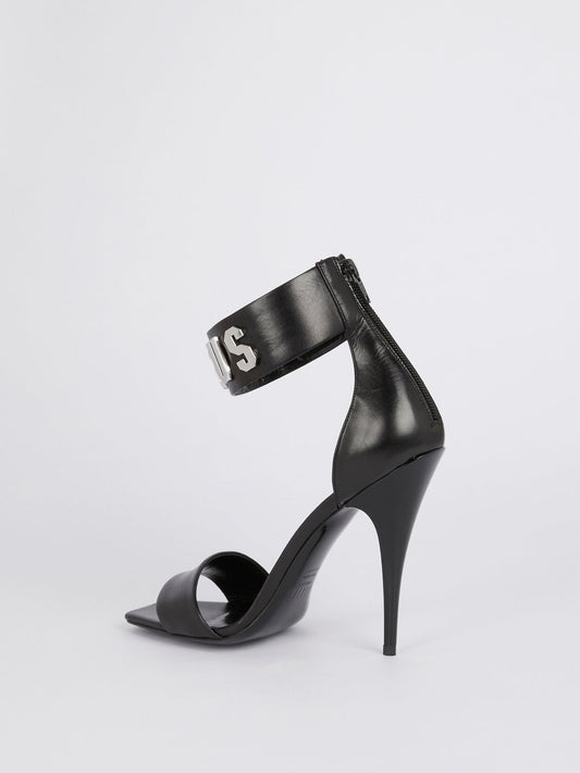 Black Logo Ankle Strap Leather Sandals