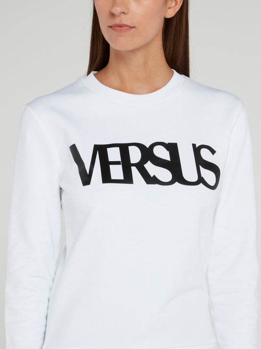 White Logo Cotton Sweatshirt