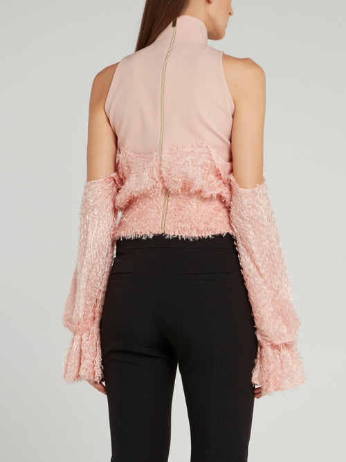 Pink Cold Shoulder Fur Top