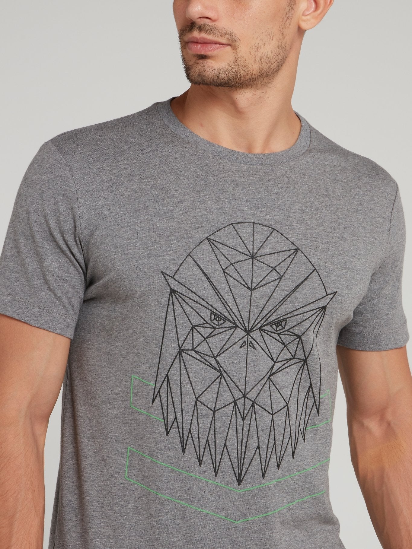 Grey Geometric Eagle Print T-Shirt