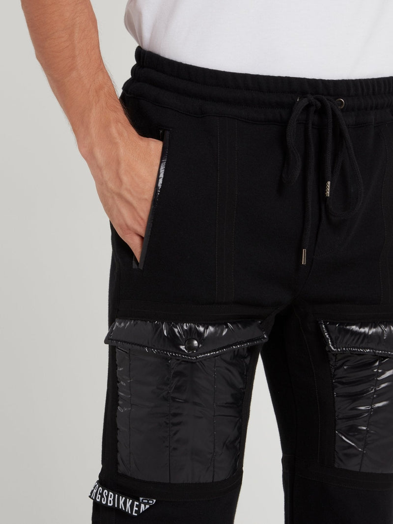 Black Quilt Pocket Track Pants