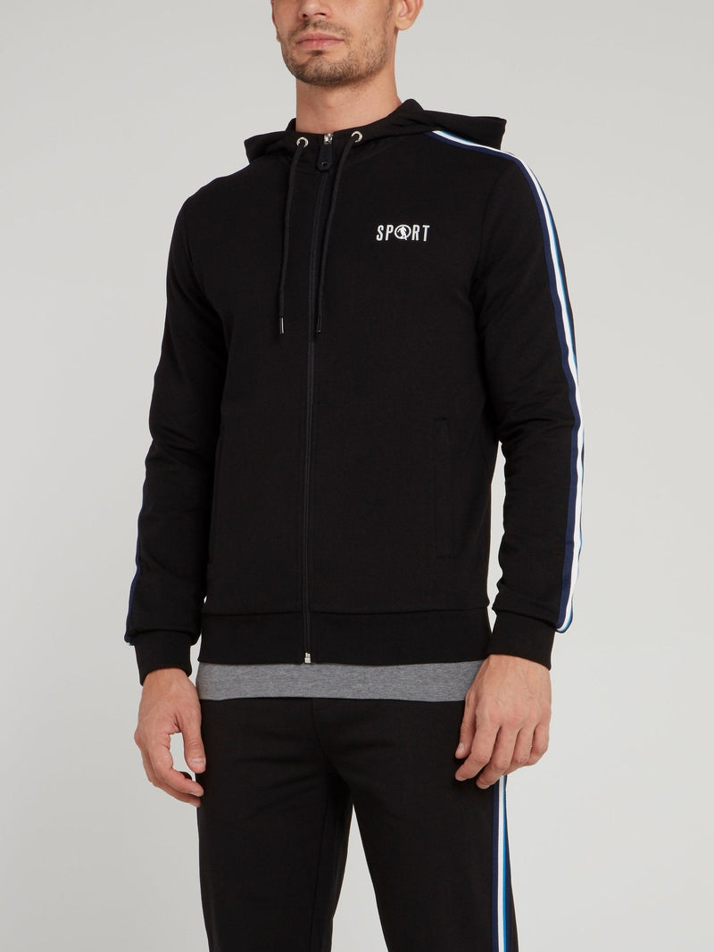 Black Sport Logo Hooded Jacket