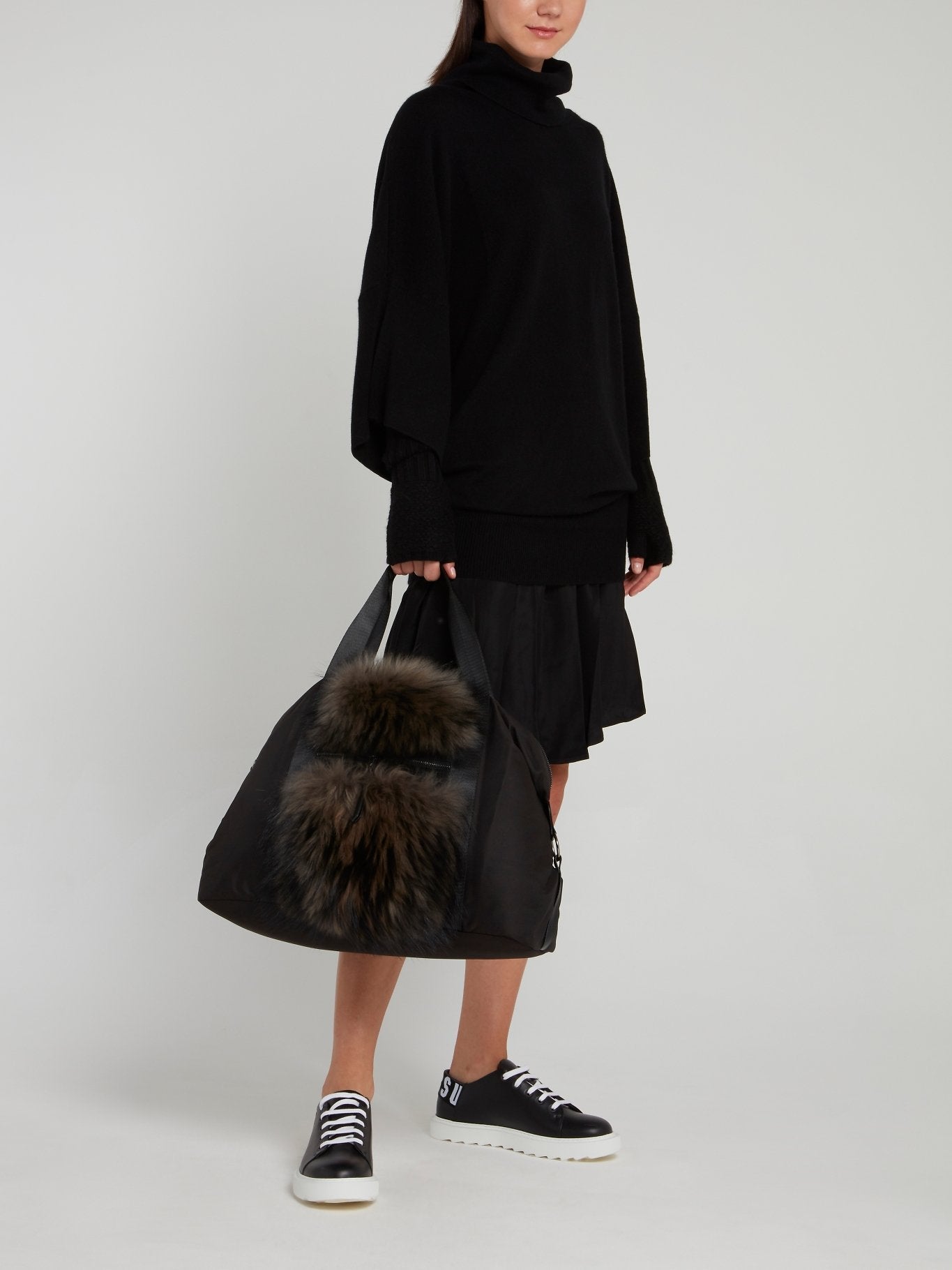 Black Fur Detail Handbag