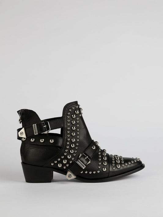 Black Studded Leather Biker Boots