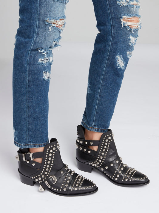 Black Studded Leather Biker Boots