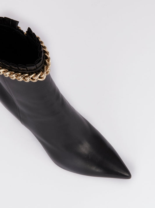 Black Chain Embellished Ankle Boots