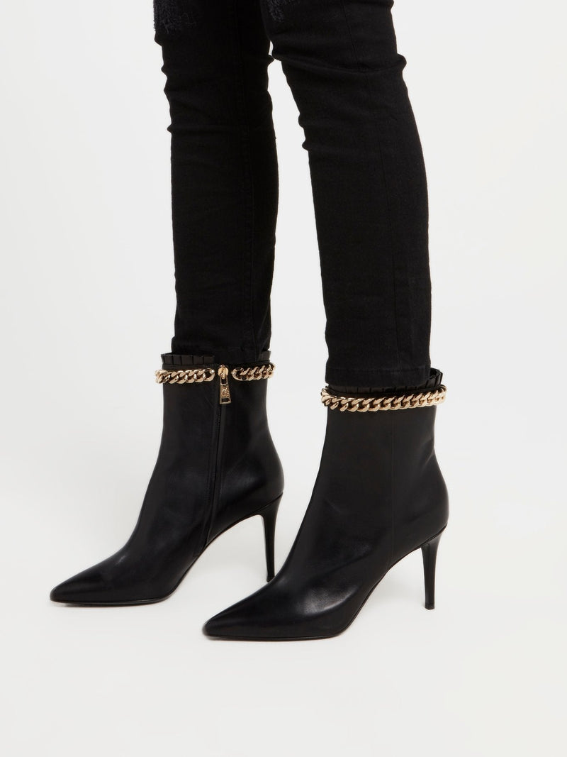 Black Chain Embellished Ankle Boots