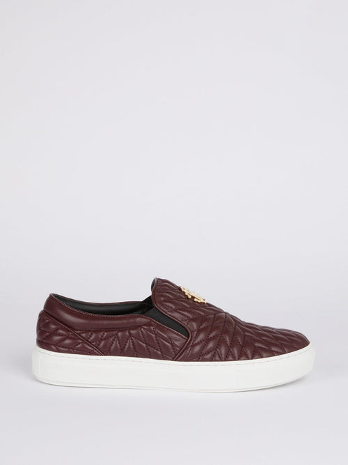 Burgundy Quilted Slip On Sneakers