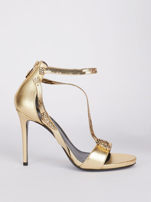 Gold Snake Strap Leather Sandals