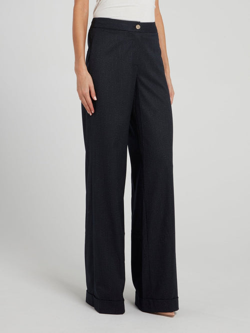 Navy Pinstripe Palazzo Pants