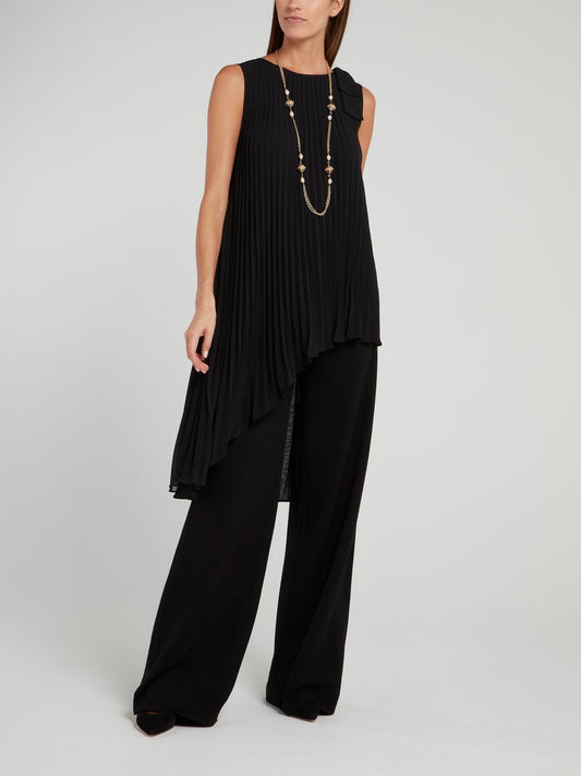 Black Asymmetric Pleated Top