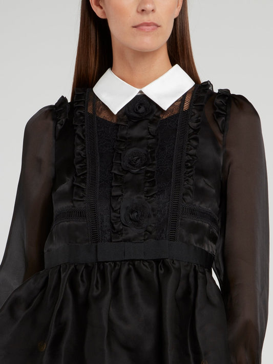 Black Lace Panel Peplum Blouse