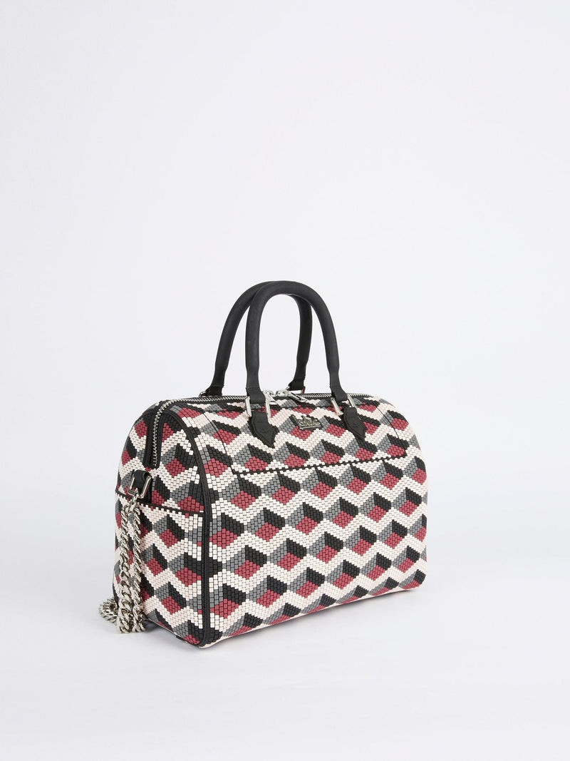 White-Red Navajos Squared Top Handle Bag