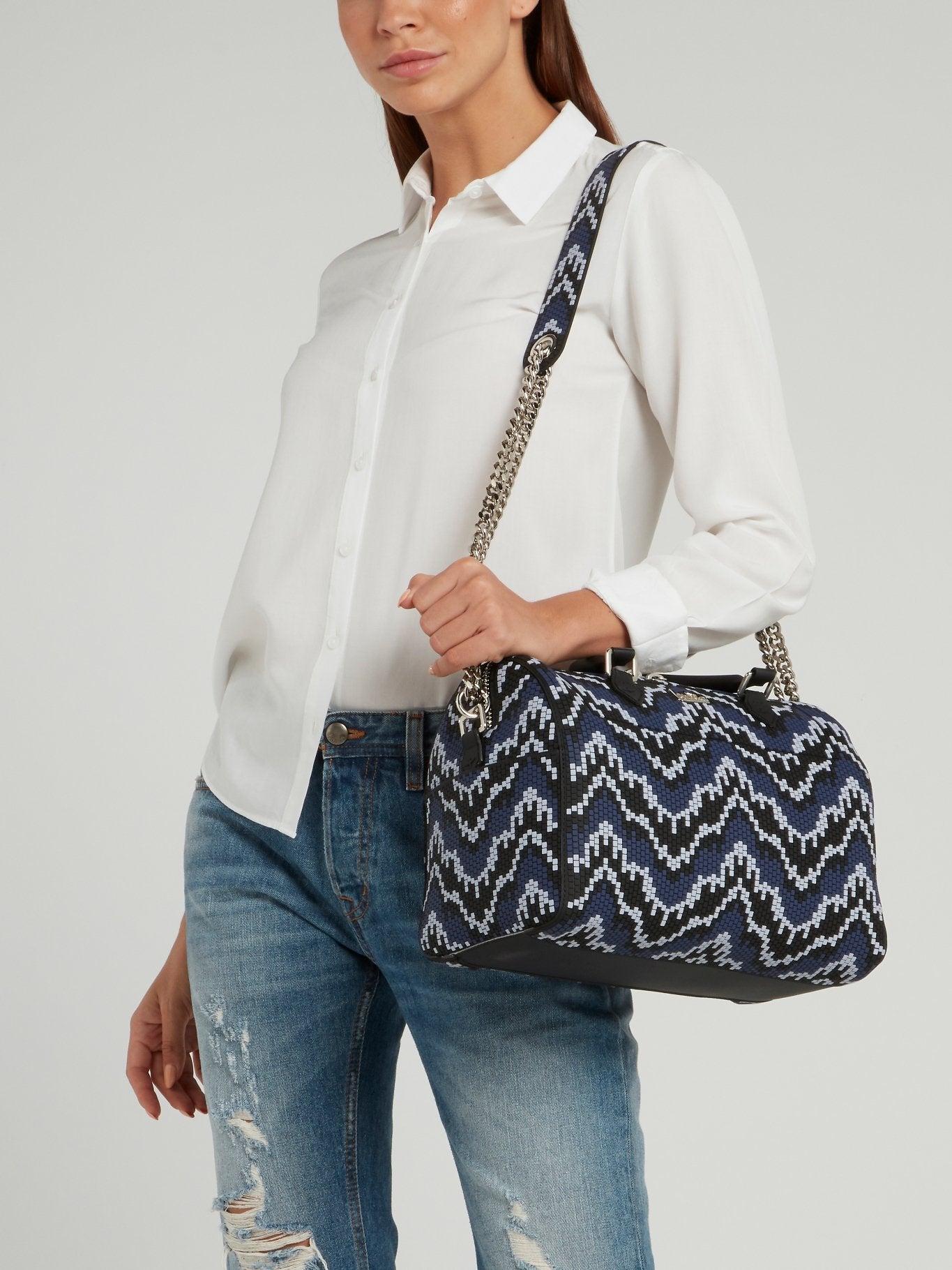 Navy Bauletto Grande Navajos Quadratini Top Handle Bag