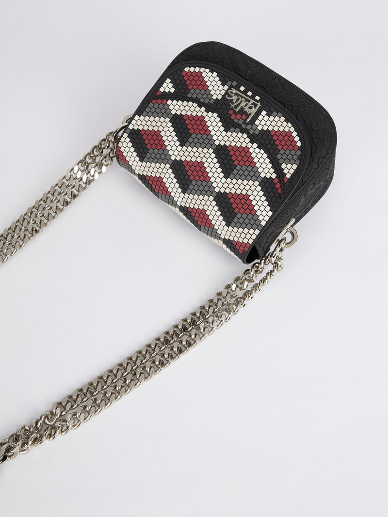 White-Red Mini Dafne Navajos Squared Shoulder Bag