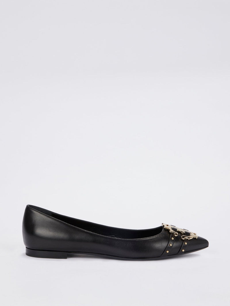 Black Leather Monogram Ballerina Flats