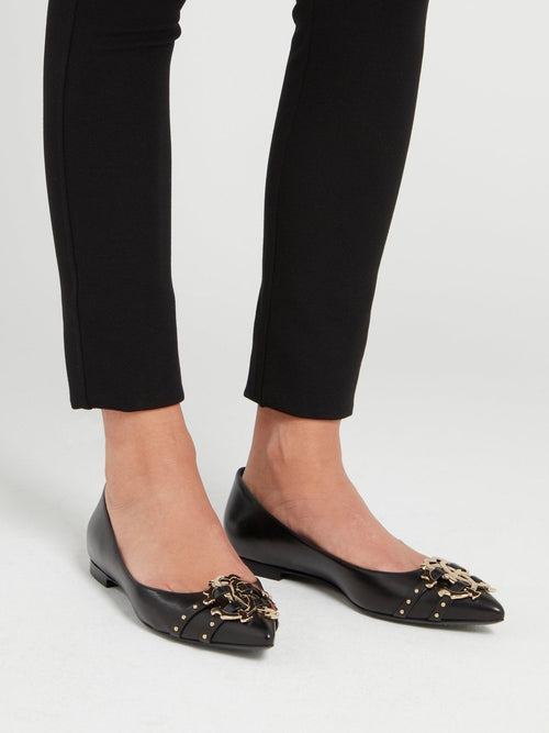 Black Leather Monogram Ballerina Flats