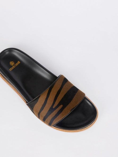 Brown Sole Animal Print Slides