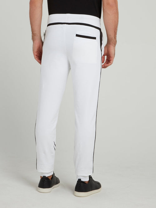 White Scratch Print Jogging Trousers