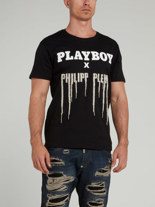 Black Studded Logo Playboy T-Shirt