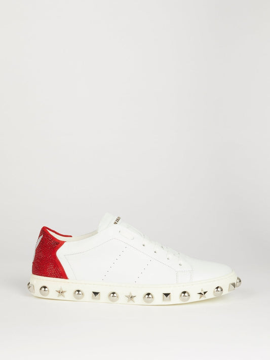 White Embellished Sole Perforated Sneakers