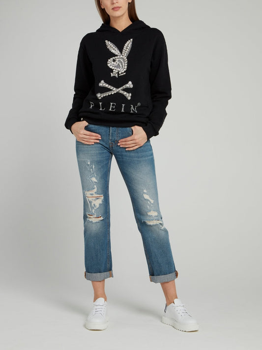 Playboy Crystal Embellished Hoodie Sweatshirt