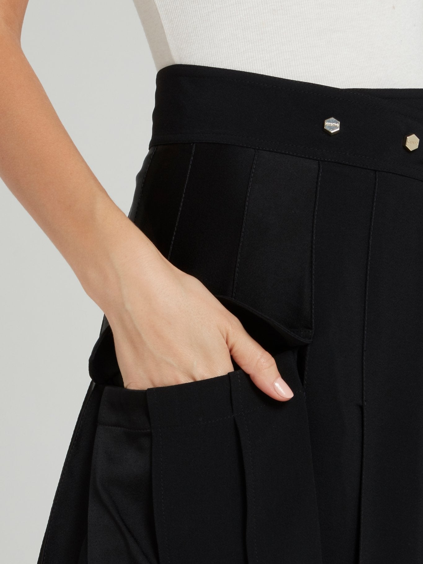 Black Pleated Wrap Skirt