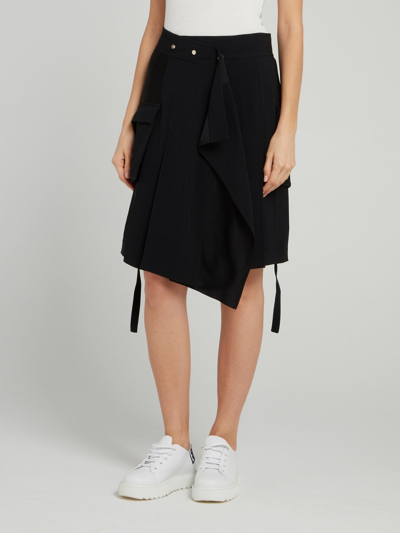 Black Pleated Wrap Skirt