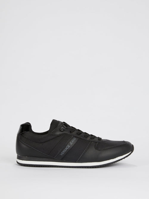 Black Mesh Panel Lace Up Sneakers