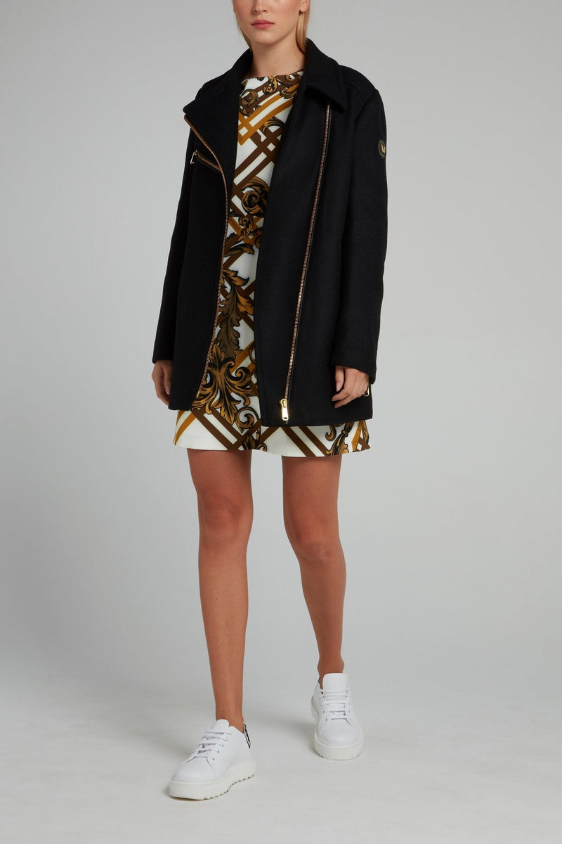 Black Zipper Embellished Coat