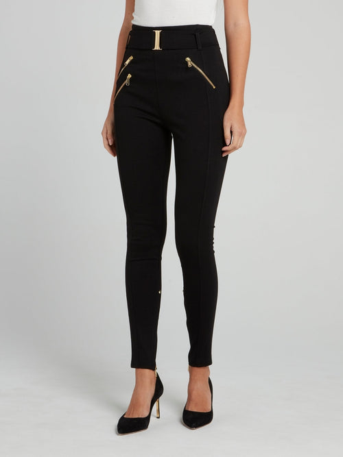 Black Belted Zip Leggings