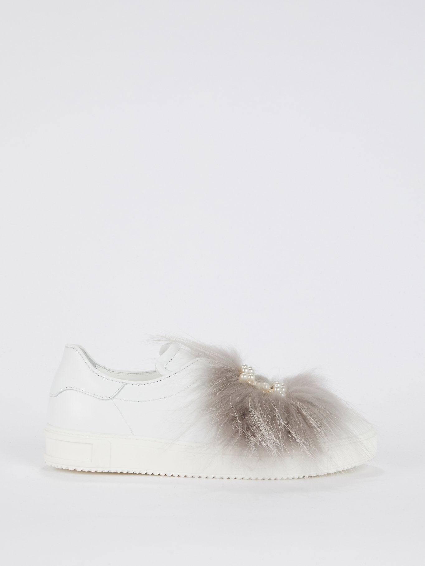 Pearl Embellished Fur Slip On Sneakers