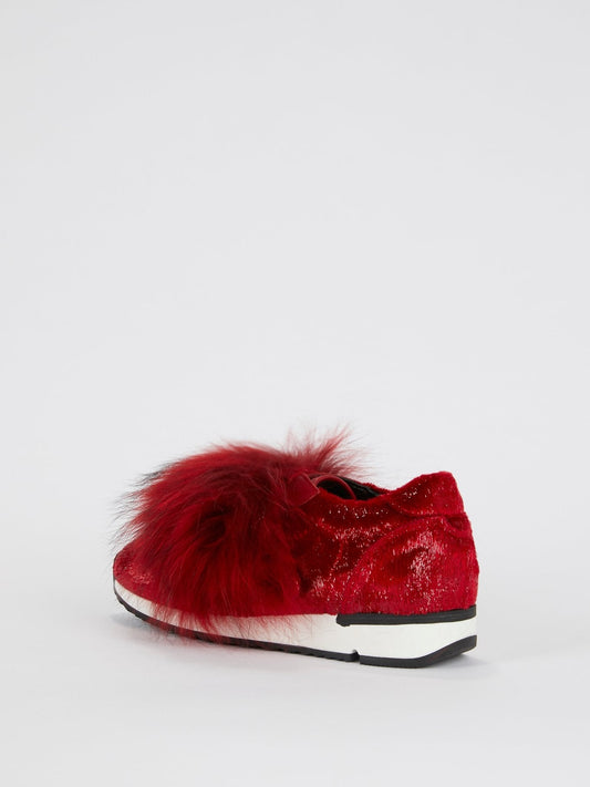 Red Slip On Fur Sneakers