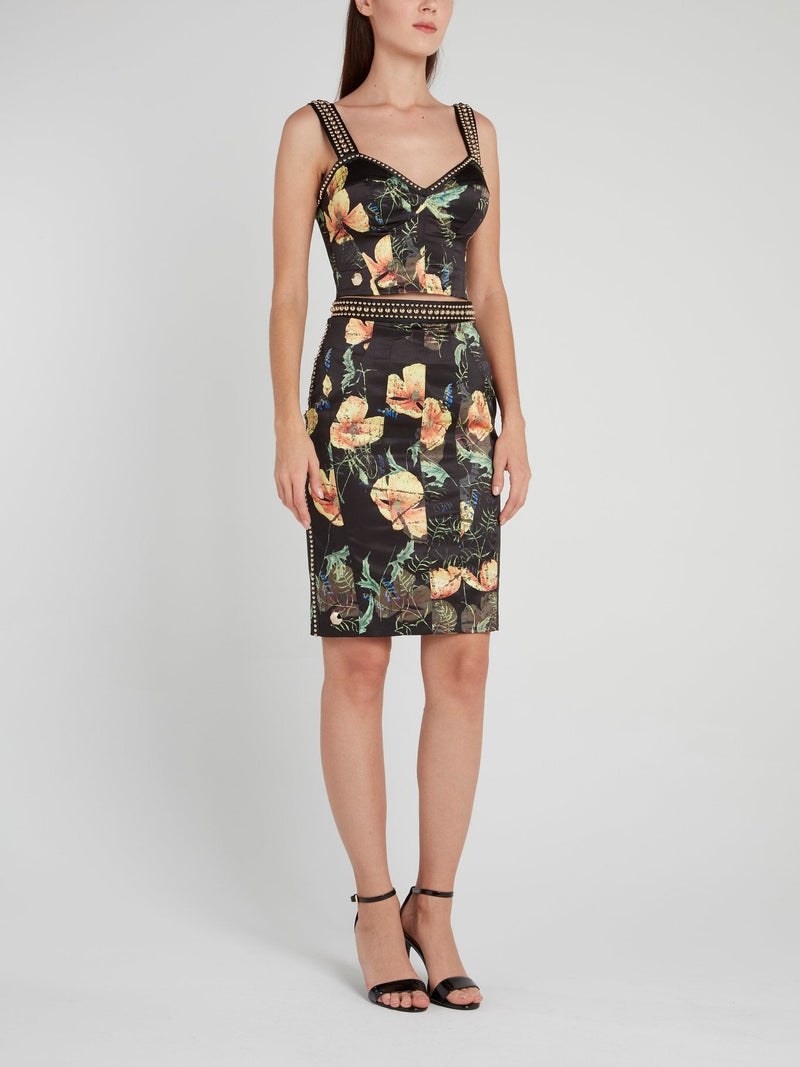 Floriana Black Corsage Top and Skirt Set