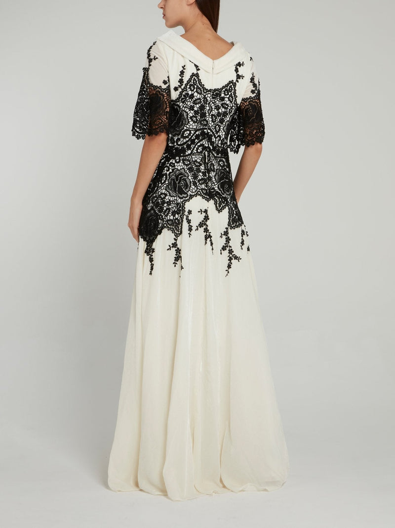 White Lace Overlay Maxi Dress