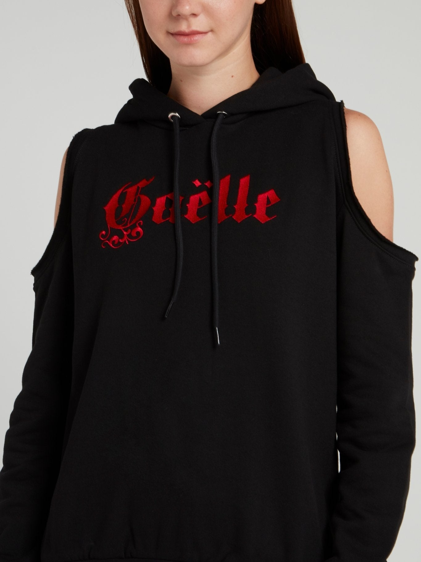 Black Cold Shoulder Hooded Sweatshirt