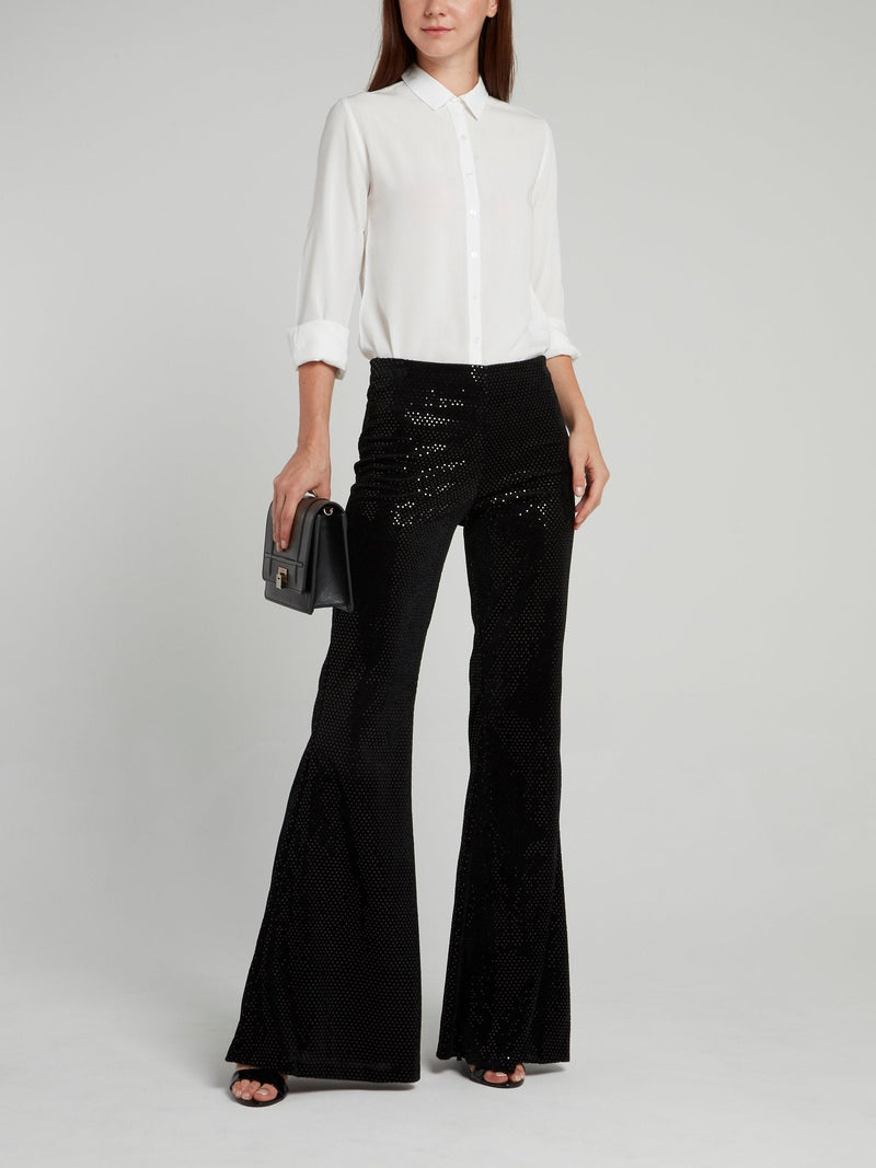 Black Perforated Flared Trousers