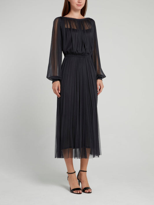 Black Signature Tulle Midi Dress