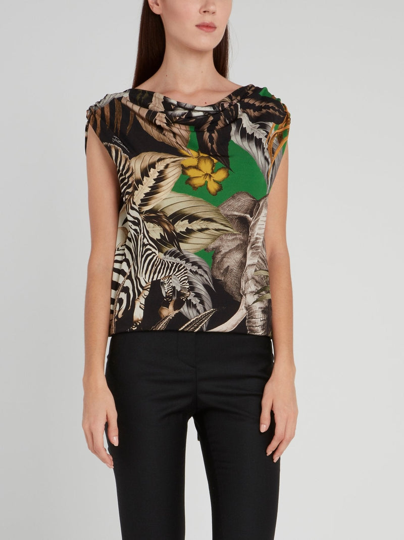 Jungle Print Draped Top