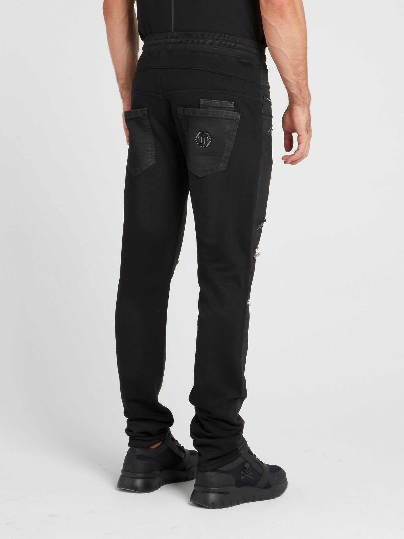 Black Distressed Drawstring Jeans