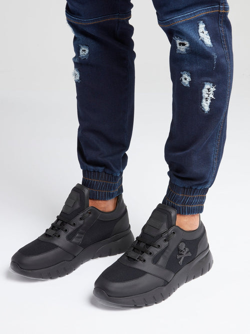 Black Chunky Skull Sneakers