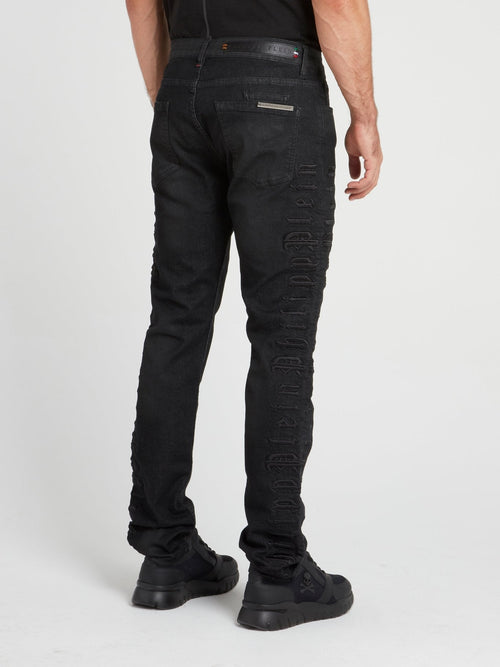 Black Logo Embroidered Jeans