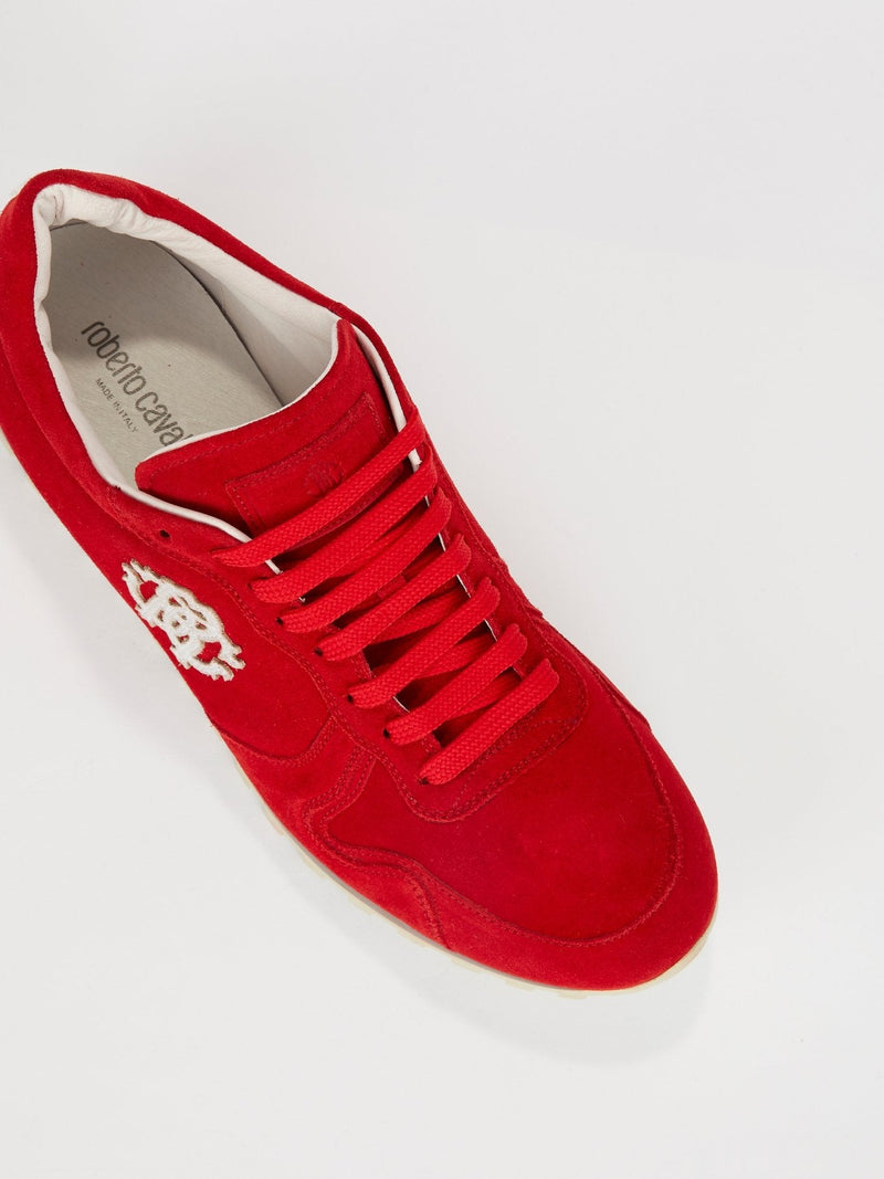 Red Monogram Appliquéd Suede Sneakers