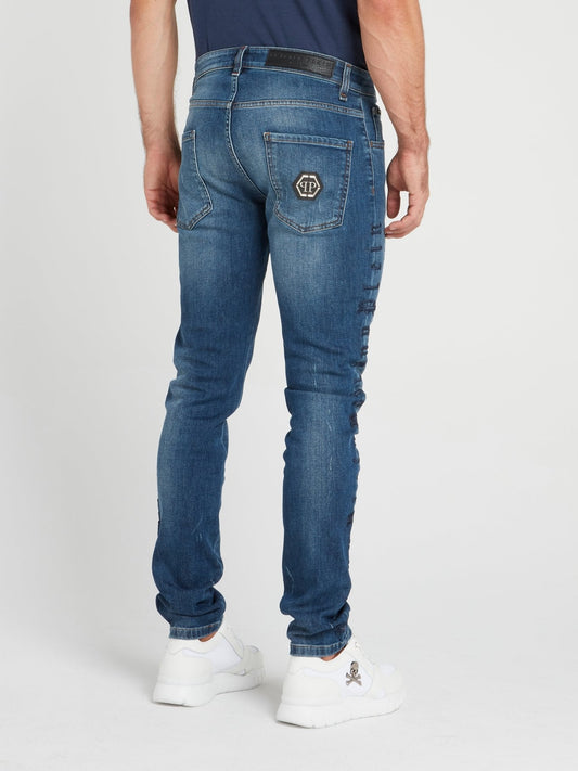 Blue Logo Embroidered Jeans