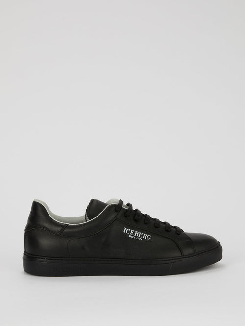 Black Classic Logo Leather Sneakers