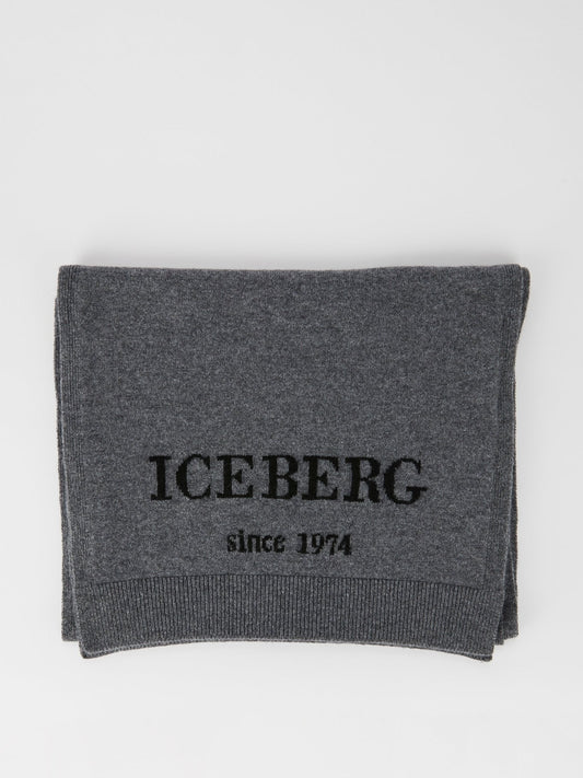 Grey Logo Cashmere Knitted Scarf