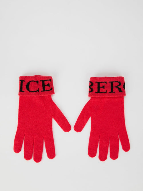 Red Logo Knitted Gloves