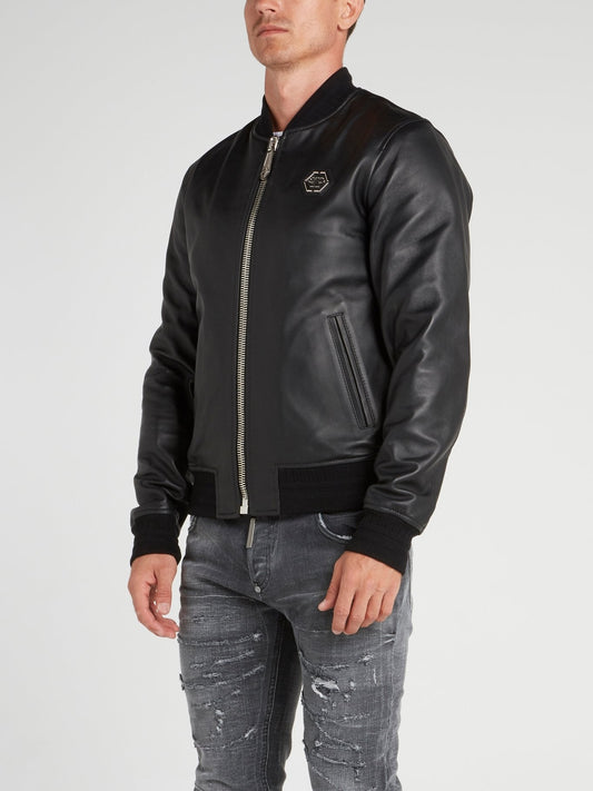 Rear Skull Leather Bomber Jacket