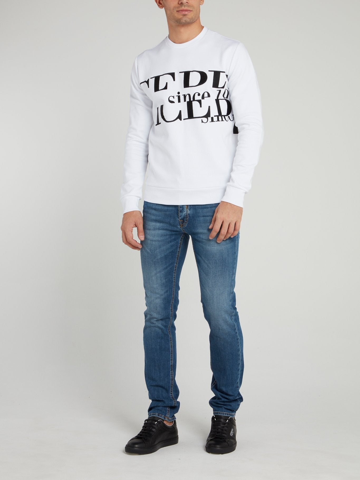 White Logo Embroidered Crewneck Sweatshirt