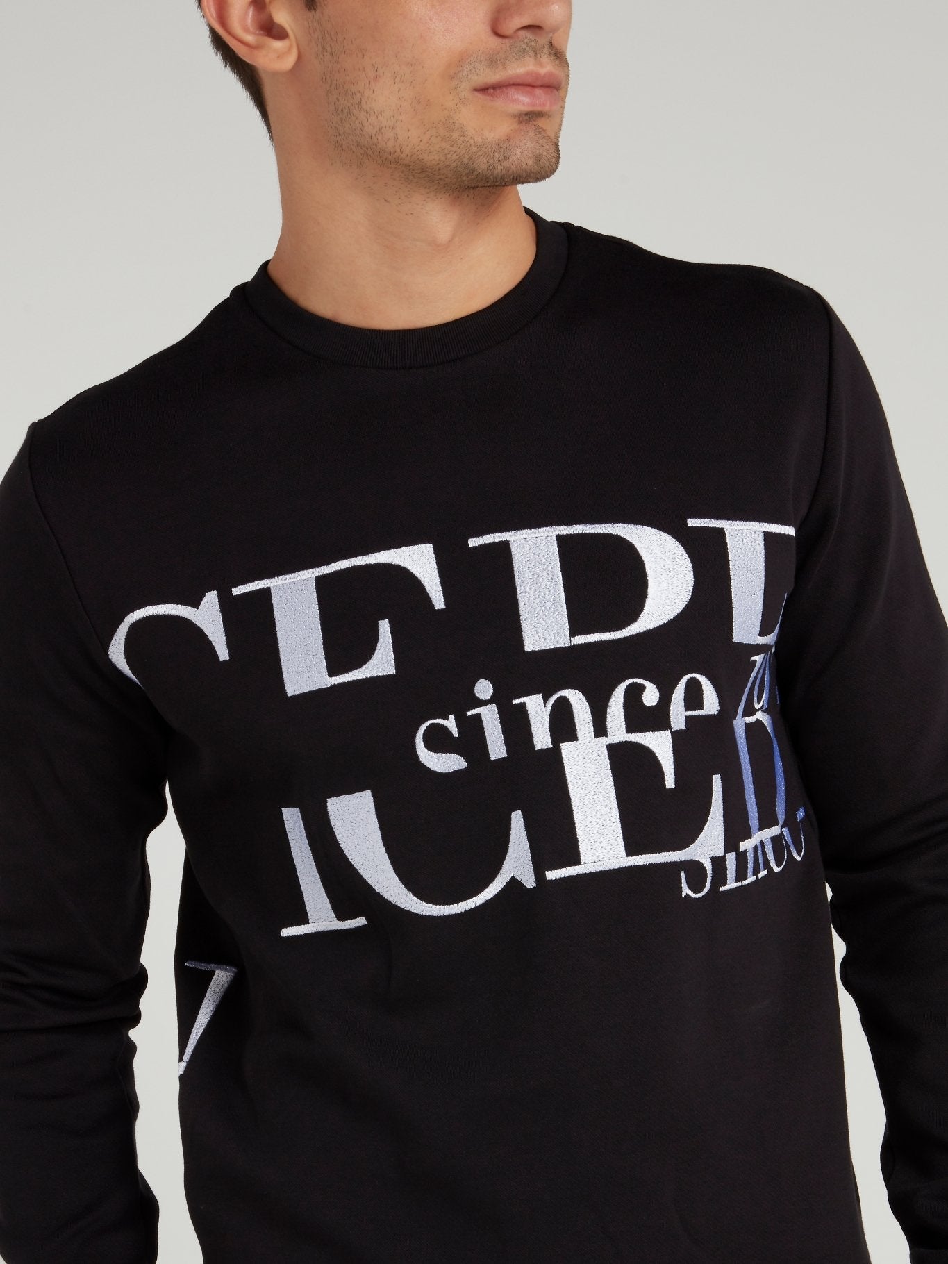 Black Logo Embroidered Crewneck Sweatshirt